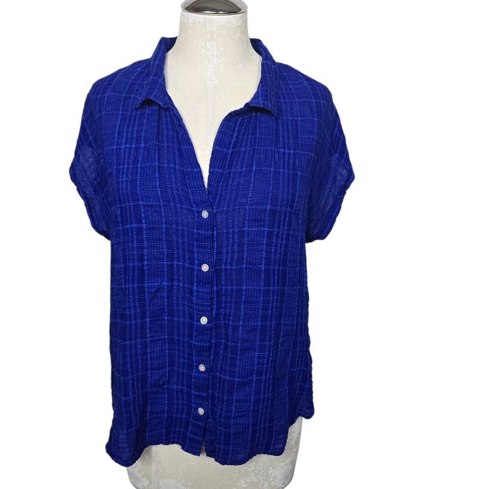 Cloth & Stone Blue Button Down Short Sleeve Shirt S